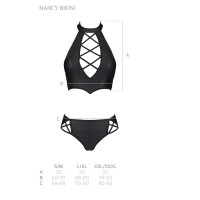 Комплект из эко-кожи Passion NANCY BIKINI S/M, black, бра и трусики с имитацией шнуровки — Просмотреть изображение 7