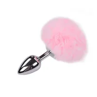 Металева анальна пробка Кролячий хвостик Alive Fluffy Plug M Pink, діаметр 3,4 см — Переглянути зображення 1