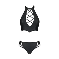 Комплект з екошкіри Passion NANCY BIKINI 6XL/7XL black, бра та трусики з імітацією шнурівки — Просмотреть изображение 3