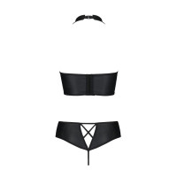 Комплект из экокожи Passion NANCY BIKINI 6XL/7XL black, бра и трусики с имитацией шнуровки