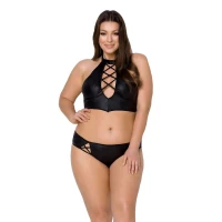 Комплект з екошкіри Passion NANCY BIKINI 6XL/7XL black, бра та трусики з імітацією шнурівки — Просмотреть изображение 1