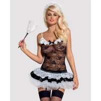 Еротичний костюм покоївки зі спідницею Obsessive Housemaid 5 pcs costume L/XL, чорно-білий, топ з пі — Переглянути зображення 1