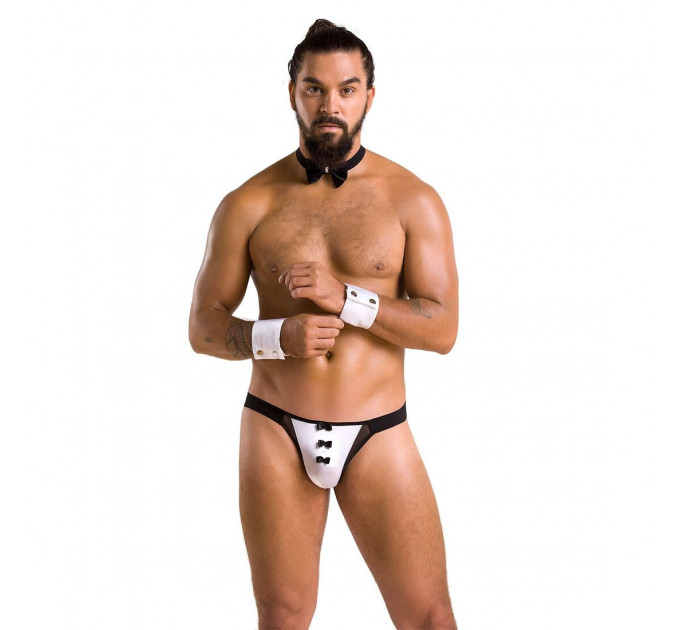 Комплект еротичної чоловічої білизни Passion 036 ALFRED L/XL Black, труси, комірець, манжети