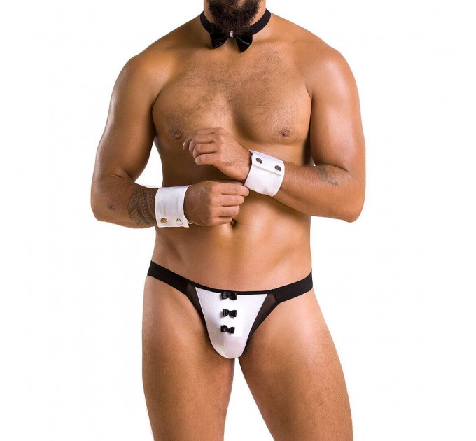 Комплект еротичної чоловічої білизни Passion 036 ALFRED L/XL Black, труси, комірець, манжети