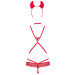 Еротичний костюм чортика зі стреп Obsessive Evilia teddy red S/M, боді, чокер, накладки на соски, обруч з ріжками