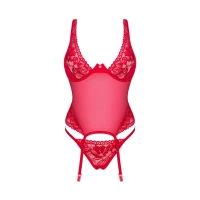 Прозорий корсет Obsessive Lacelove corset XL/2XL Red, мереживо, підв’язки для панчіх — Переглянути зображення 3