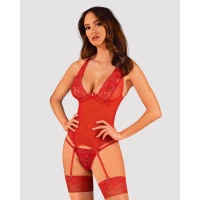 Прозорий корсет Obsessive Lacelove corset XL/2XL Red, мереживо, підв’язки для панчіх — Переглянути зображення 8