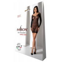 Полупрозрачное мини-платье Passion BS101 One Size, black, рукава-митенки