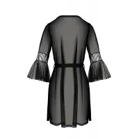Пеньюар Passion LEAFA PEIGNOIR black, L/XL, довжина трохи вище коліна, широкі рукави, зав'язується на пояс — Переглянути зображення 4