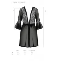 Пеньюар Passion LEAFA PEIGNOIR black, L/XL, довжина трохи вище коліна, широкі рукави, зав'язується на пояс — Переглянути зображення 5