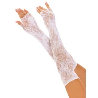 Мітенки Leg Avenue Lace Opera Length Fingerless Gloves, білі, ажурні, довжина вище ліктя — Переглянути зображення 1