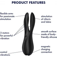 Кліторальний вібратор Satisfyer Threesome 2 Black, 3 гнучкі пальчики, 3 мотори — Переглянути зображення 6