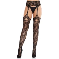 Колготки Leg Avenue Net Stockings with Attached Garter Belt One Size Black — Переглянути зображення 1