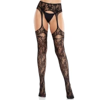 Колготки Leg Avenue Net Stockings with Attached Garter Belt One Size Black — Переглянути зображення 3