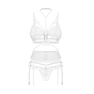 Комплект Obsessive Premisis White 3-pcs crotchless set S/M