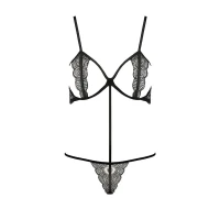 Комплект білизни Passion Exclusive QUENTRIS BIKINI S/M, black, стрінги і напіввідкритий ліф — Переглянути зображення 5