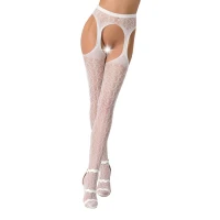 Мереживні колготки-бодістокінги Passion S014 One Size, White, імітація панчіх та пояса з гартерами — Переглянути зображення 1
