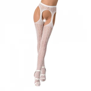 Мереживні колготки-бодістокінги Passion S014 One Size, White, імітація панчіх та пояса з гартерами