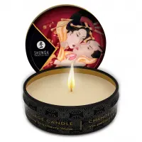 Масажна свічка Shunga Mini Massage Candle – Sparkling Strawberry Wine (30 мл) з афродизіаками — Переглянути зображення 1