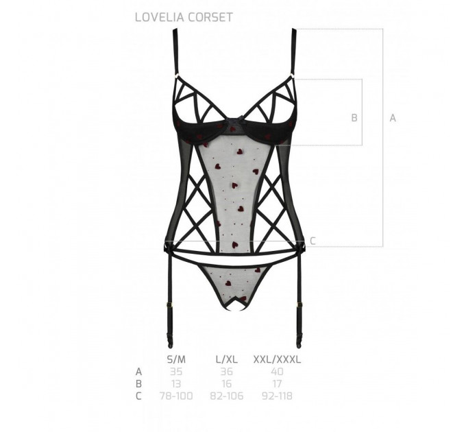 Корсет з підв'язками, стрінги Passion LOVELIA CORSET L/XL, black