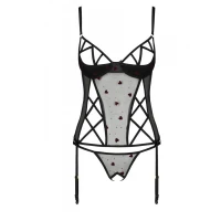 Корсет з підв'язками, стрінги Passion LOVELIA CORSET L/XL, black — Просмотреть изображение 5