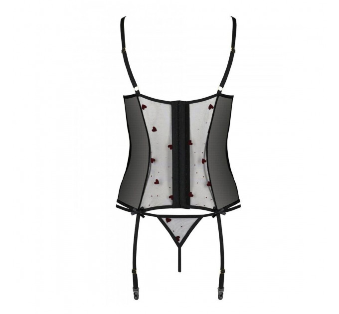 Корсет з підв'язками, стрінги Passion LOVELIA CORSET L/XL, black