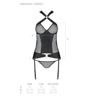 Сітчастий комплект корсет з халтером, зйомні підв'язки та трусики Passion AMANDA CORSET S/M, black — Переглянути зображення 7