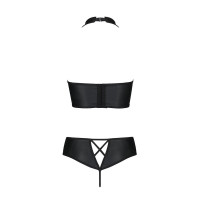 Комплект из эко-кожи Passion NANCY BIKINI XXL/XXXL, black, бра и трусики с имитацией шнуровки