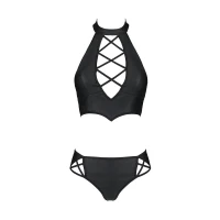 Комплект з еко-шкіри Passion NANCY BIKINI XXL/XXXL, black, бра та трусики з імітацією шнурівки — Переглянути зображення 5