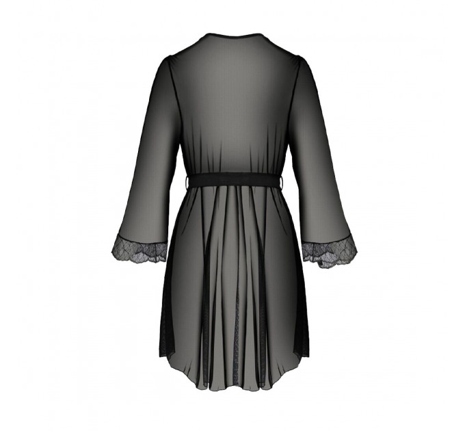 Пеньюар Passion AMBERLY PEIGNOIR 6XL/7XL, black, ажурні декольте та манжети, широкі рукави