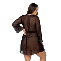 Пеньюар Passion AMBERLY PEIGNOIR 6XL/7XL, black, ажурні декольте та манжети, широкі рукави — Просмотреть изображение 2