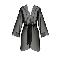 Пеньюар Passion AMBERLY PEIGNOIR 6XL/7XL, black, ажурні декольте та манжети, широкі рукави — Просмотреть изображение 3