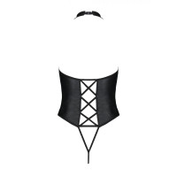 Боди из экокожи Passion NANCY BODY 4XL/5XL black, с имитацией шнуровки и открытым доступом