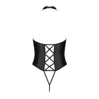 Боді з екошкіри Passion NANCY BODY 4XL/5XL black, з імітацією шнурівки та відкритим доступом — Переглянути зображення 4