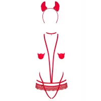 Еротичний костюм чортика зі стреп Obsessive Evilia teddy red L/XL — Переглянути зображення 8
