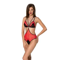 Напівпрозоре боді з мереживом Passion PEONIA BODY S/M red — Переглянути зображення 1