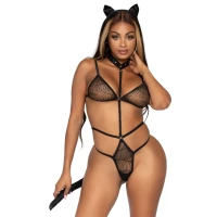 Еротичний костюм кішки Leg Avenue Roleplay Sex Kitten One size Black, боді, вушка, чокер — Просмотреть изображение 1