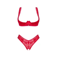 Комплект білизни Obsessive Lacelove cupless 2-pcs set XS/S Red, відкритий доступ, відкриті груди — Переглянути зображення 3