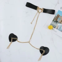 Пестис-сердечка з пензликами та чокером JSY Nipple Sticker RT236114 Black — Переглянути зображення 1