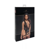 Боді Noir Handmade F297 Libido, S, чорне, мереживо, низ під латекс, відкритий доступ, гартери — Переглянути зображення 6