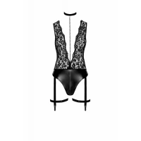 Боді Noir Handmade F297 Libido, S, чорне, мереживо, низ під латекс, відкритий доступ, гартери — Переглянути зображення 4