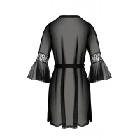 Пеньюар Passion LEAFA PEIGNOIR black S/M, довжина трохи вище коліна, широкі рукави, зав'язується на пояс — Переглянути зображення 4