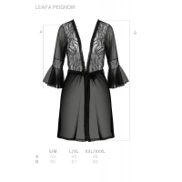 Пеньюар Passion LEAFA PEIGNOIR black S/M, довжина трохи вище коліна, широкі рукави, зав'язується на пояс — Переглянути зображення 5