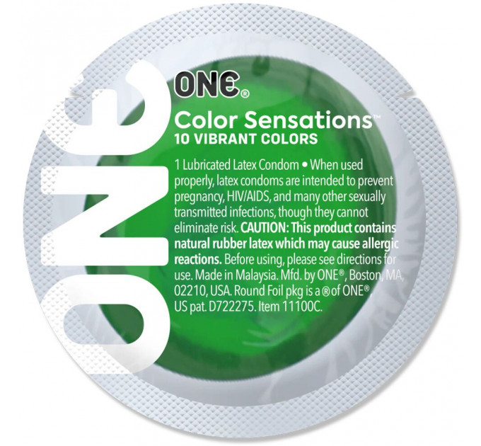 Презерватив ONE Color Sensations ONE with nature, 1 шт, зелений, гладенький, зі змазкою