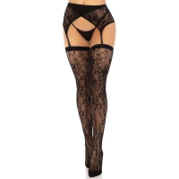 Комплект Leg Avenue Lace thigh highs &amp; garterbelt, One Size, чорний, панчохи та пояс з пажами — Переглянути зображення 2
