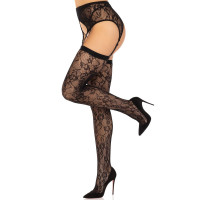 Комплект Leg Avenue Lace thigh highs & garterbelt, One Size, черный, чулки и пояс с пажами