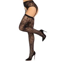 Комплект Leg Avenue Lace thigh highs &amp; garterbelt, One Size, чорний, панчохи та пояс з пажами — Переглянути зображення 4