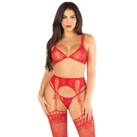 Комплект ліф, трусики, пояс із панчохами Leg Avenue One Size, Red — Просмотреть изображение 1