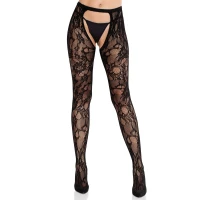 Колготки Leg Avenue Rose Lace Crotchless Tights with Open One Size Black — Переглянути зображення 1
