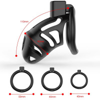 Клітка для пеніса LOCKINK SEVANDA Plastic Penis Chastity Cage, чорна, 3 кільця різних розмірів